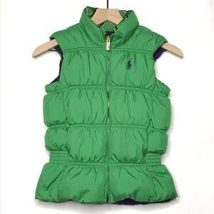 Ralph Lauren Reversible Goose Down Vest Girls Youth MEDIUM 8/10 Purple Navy